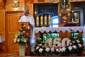 19. Biskup Płocki Piotr głosi homilię jubileuszową, Przasnysz, 07.08.2021, fot. E. Łukasiak