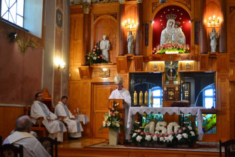 28. Biskup Płocki głosi homilię jubileuszową, Przasnysz, 07.08.2021, fot. E. Łukasiak